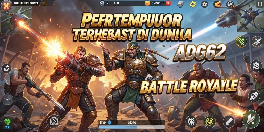 Screenshot gameplay ADG62 yang menampilkan pertempuran seru di medan yang indah.