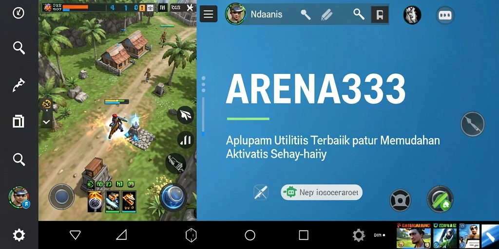 Tampilan utama aplikasi ARENA333 yang menunjukkan fitur-fitur utilitas.