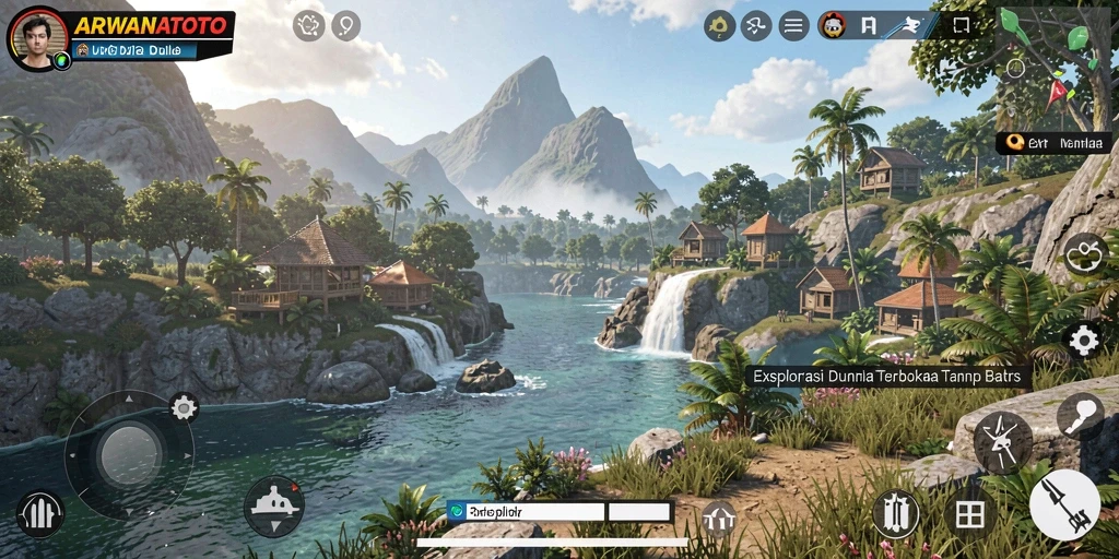 Tampilan gameplay memukau dalam ARWANATOTO dengan dunia terbuka yang luas.