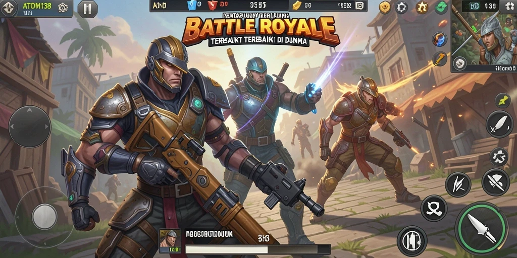 Screenshot ATOM138 menampilkan pertempuran seru di arena Battle Royale.