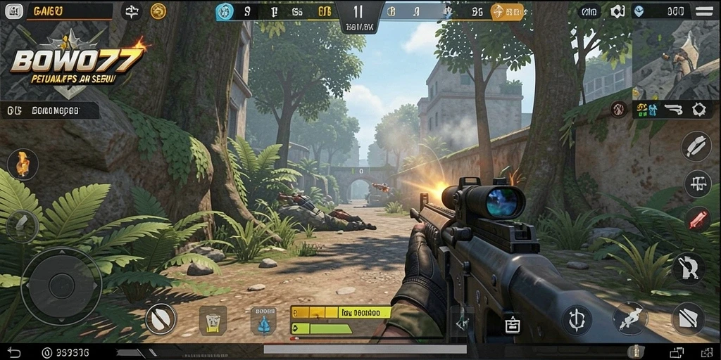 Screenshot gameplay <strong>BOWO77</strong> menunjukkan aksi menembak yang mendebarkan.