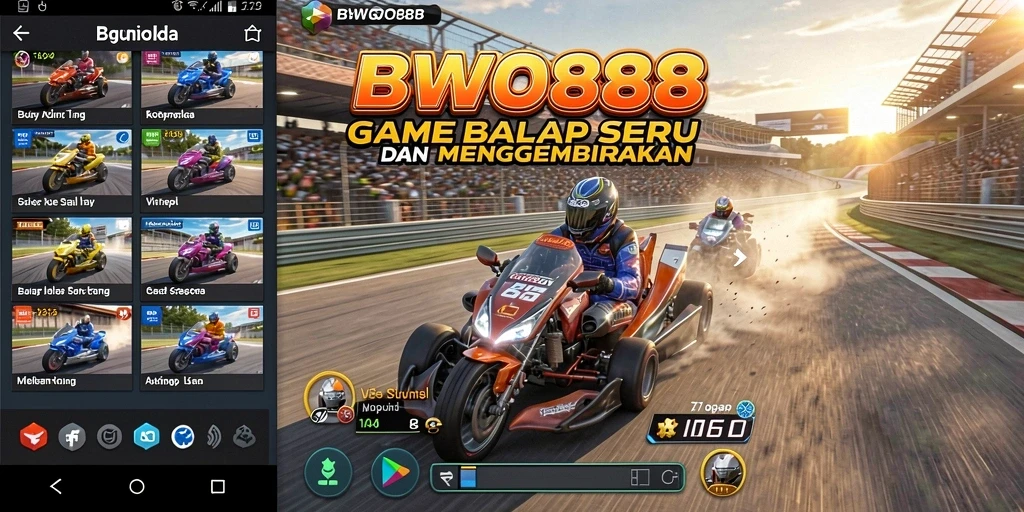 Screenshot BWO888 menunjukkan aksi balap penuh kecepatan.