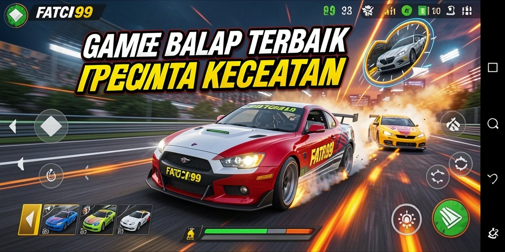 Gameplay menegangkan di FATCI99 saat mobil balap melaju kencang.