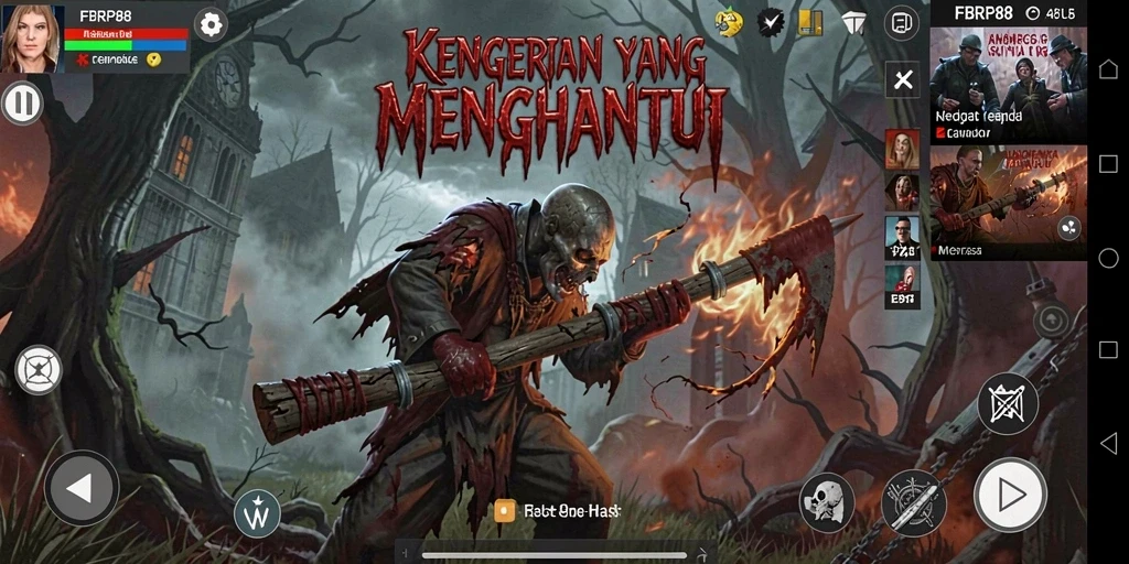 Screenshot FBRP88 menampilkan momen mencekam dalam game horor.