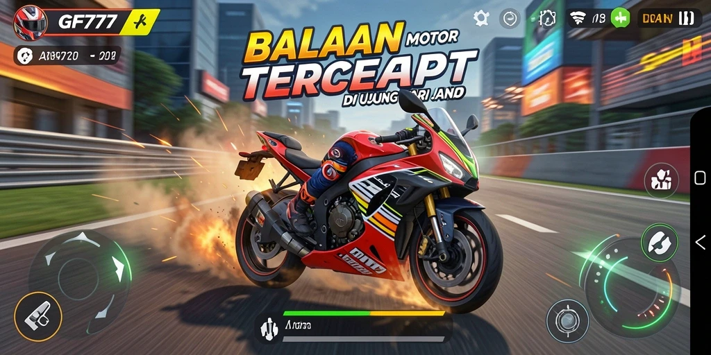 Tangkapan layar GF777 memperlihatkan aksi balapan motor yang seru.