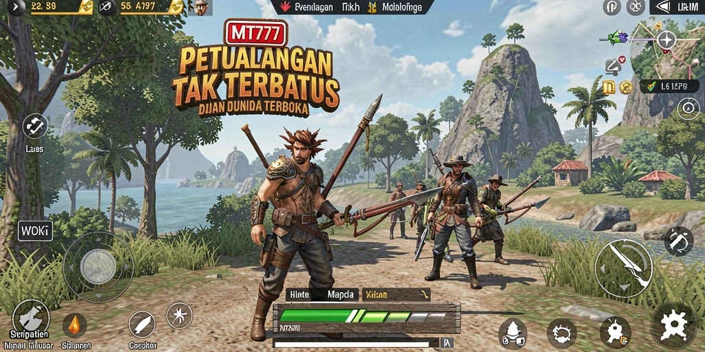 Screenshot MT777 menampilkan eksplorasi mendalam di dunia terbuka.