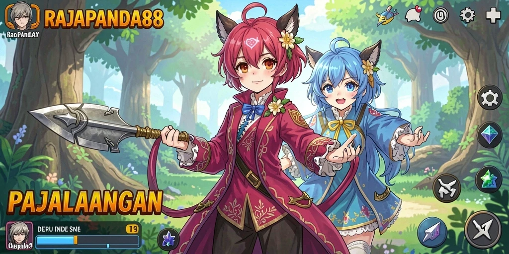 Tampilan gameplay seru dari RAJAPANDA88 yang menampilkan karakter anime unik.