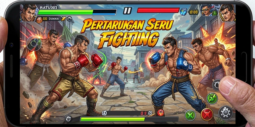 Tampilkan gameplay pertarungan seru di RATU303 yang penuh aksi.