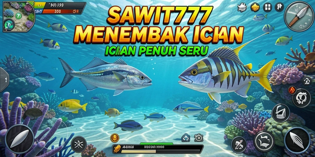 Screenshot gameplay SAWIT777 menampilkan aksi menembak ikan yang penuh warna.